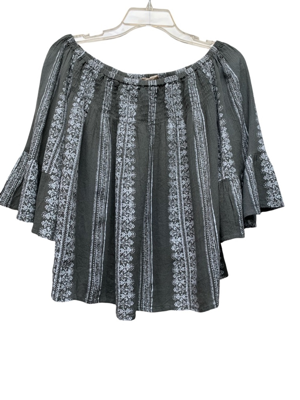 Altar'd State Green and White Striped Off-Shoulder Blouse